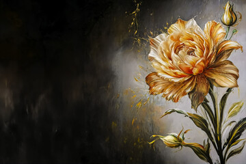 Poster d'Arte Floreale Dorata- Rose, Tulipani e Gigli su Sfondo Grunge