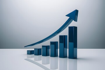 3D bar graph with blue arrow on white background, ideal for visualizing positive trends and growth