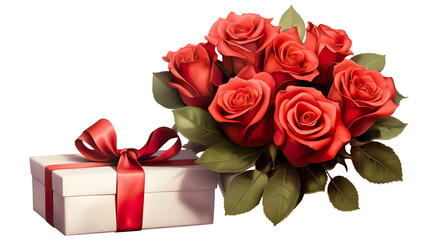 a rose-themed gift and bouquet. sweet love, solitary on a backdrop of pure white