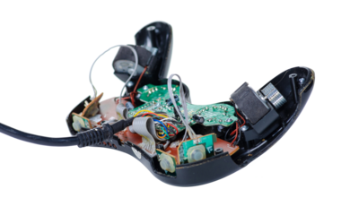 Disassembled joystick gamepad on white background isolation