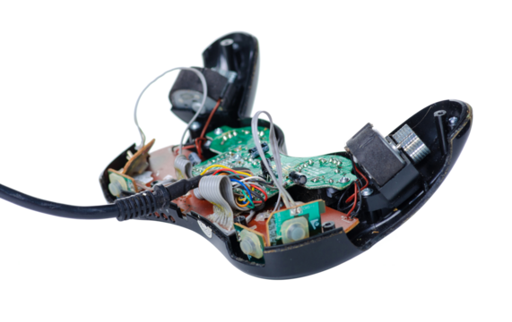 Disassembled joystick gamepad on white background isolation