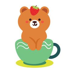 hand drawing cartoon bear inside a cup. cute animal doodle, illustration, decor element, colorful illustration sticker