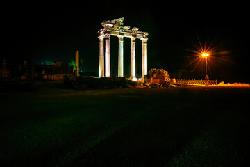 Roman and Hellenistic ruins of the Temple of Apollo in the evening. Side,Antalya.
