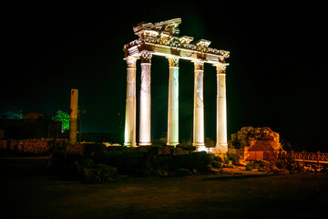 Fototapeta premium Roman and Hellenistic ruins of the Temple of Apollo in the evening. Side,Antalya.