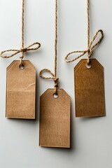 Hanging sales tags, white background isolated.