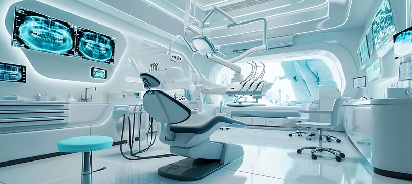 A Futuristic Dentist Clinic Adorned with Smart Machinery. A Concept of IoT (Internet of Things) Integration and Automation