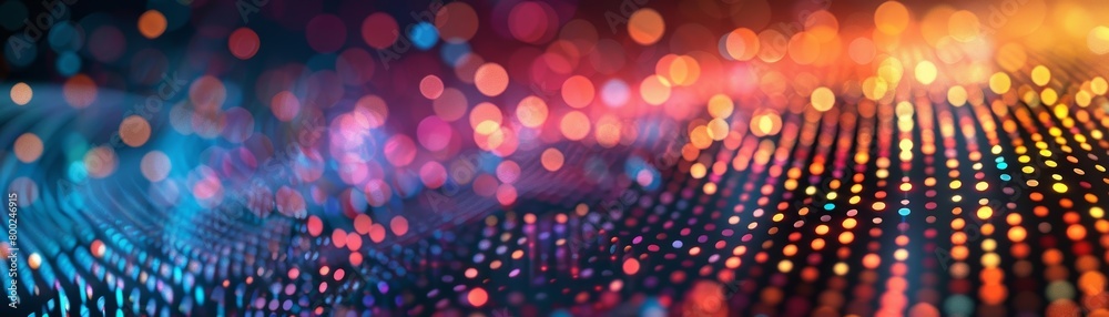 Poster technology backdrop. visualizing huge data. abstract flow of data with colorful circle pattern. info