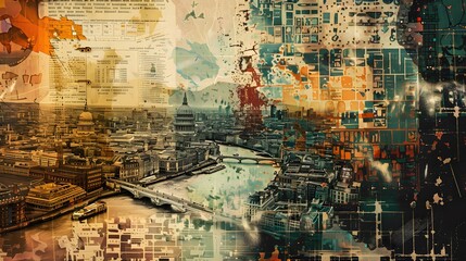 Fototapeta premium Global Montage of City Maps and Landmarks, Celebrating Cultural Diversity and World Interconnectedness