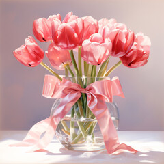 Pink flowers arranged in a vase on a table