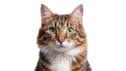 Fototapeta premium A cat with green eyes isolated on Transparent background.
