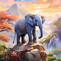 바위 위에 올라간 코끼리