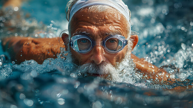 Man swimming in pool with goggles. Generative AI