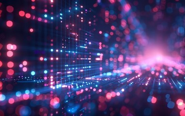  Loop of Neon Design on Abstract Technology Background / 4k animation showcasing a neon design with ly looping digital LED lights on a technology-themed background