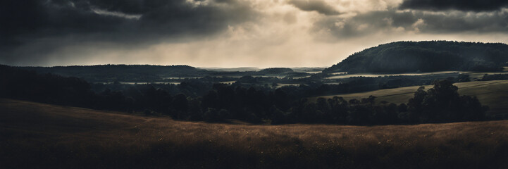 Gloomy dramatic landscape panorama background for films.
