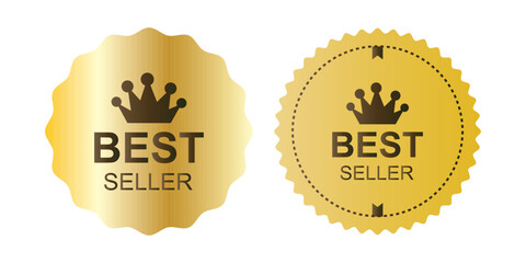 Bestseller sticker label set with gold ribbon isolated fit for mark best seller product vector art, eps10