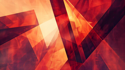 An HD image of an abstract geometric design featuring large triangles and rectangles, rendered in vibrant reds and oranges to suggest dynamic energy