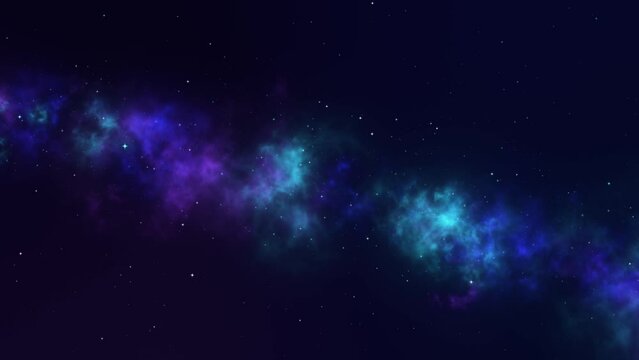 deep space travel through stars 4k motion background, blue and purple nebula, glowing galaxy design element
