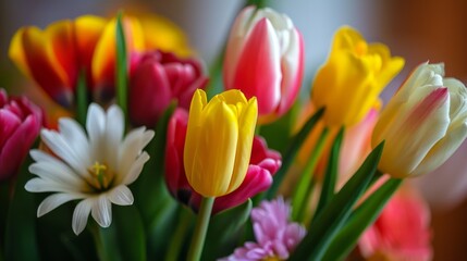 Fototapeta premium bouquet of fresh spring flowers, generative ai