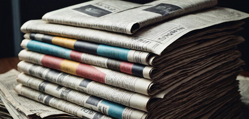 Newspapers, world news information concept, close-up