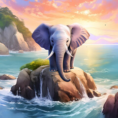 바위 위에 올라칸 코끼리