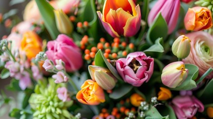 Fototapeta premium bouquet of fresh spring flowers, generative ai