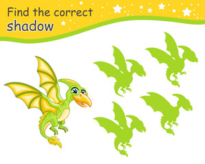 Find correct shadow of green pterodactyl dinosaur vector © alinart