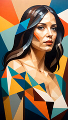 Portrait of a beautiful young woman with long hair. Contemporary art collage