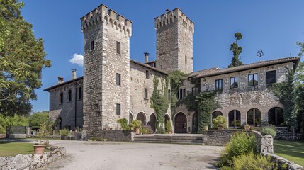 Fototapeta premium A historic castle renovated with modern interiors and smart technology 32k, full ultra hd, high resolution