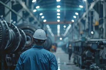 Factory technician operates machines in industrial settings. Concept Industrial machines, Factory technician, Operations, Mechanical expertise, Industrial safety