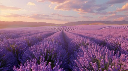 A vast expanse of lavender fields stretches towards the horizon
