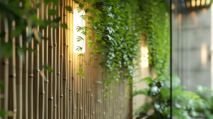 Warm Bamboo Wall with Ambient Lantern Light