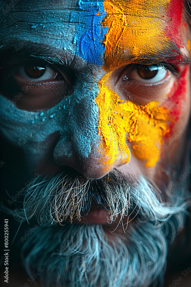 Wall mural indian man with ritual traditional face painting