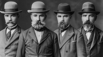 Vintage photo, portrait of four gentlemen in hats 1890th 