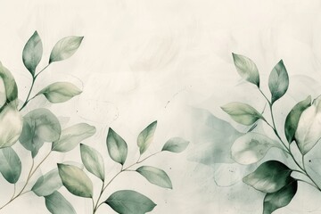 A watercolor-style minimalist nature background with delicate branch leaves
