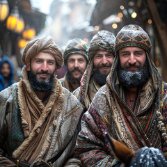 Iranian  men in traditional clothes in village celebration event, culture and travel concept 