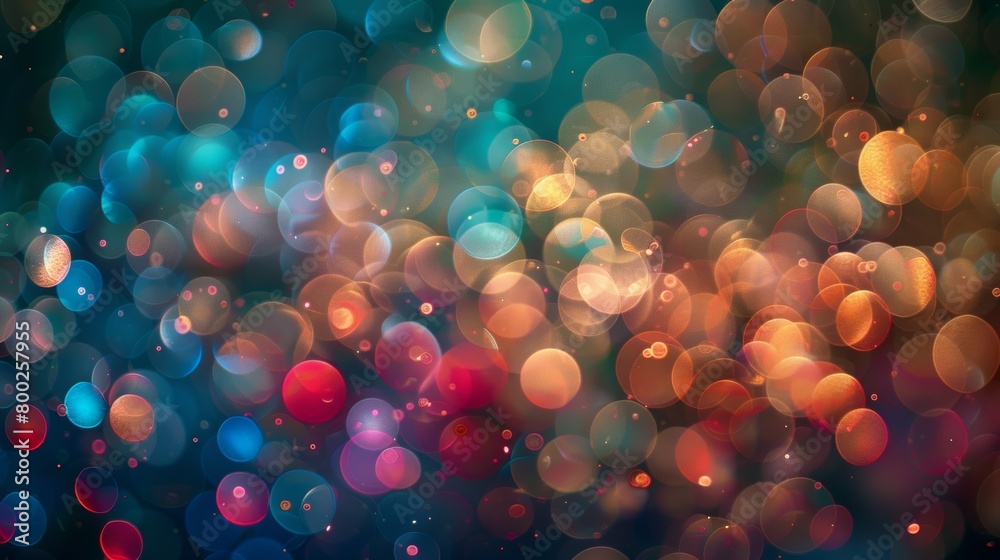 Poster Bright and colorful bokeh effect with blurred circles of light