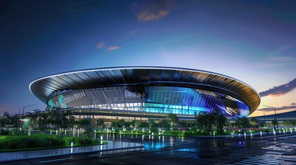 Obraz premium A state-of-the-art sports stadium with a retractable roof and LED facade 32k, full ultra hd, high resolution