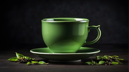 Green tea cup with dark background