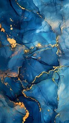 Swirling Blue and Gold Marble Ink Abstract Elegance