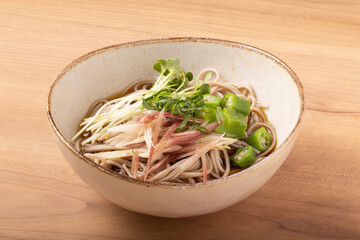 冷やし蕎麦（オクラ　ミョウガ　カイワレ　大葉）