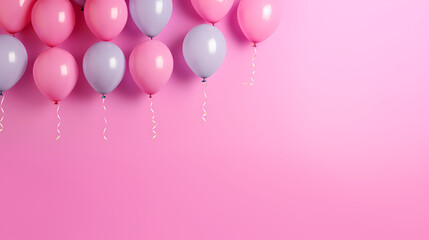 Colorful balloons on pink background
