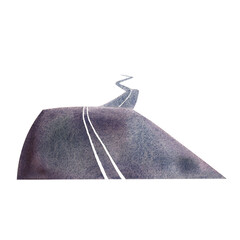 Paved road. A hand-drawn watercolor illustration. The road goes into perspective. Isolate. Designed for flyers, banners and postcards. For invitations, posters and stickers. for stickers and prints.