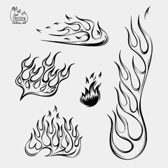 Outline Flame Set Hand Drawn Vector Image