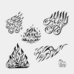 Outline Flame Set Hand Drawn Vector Image