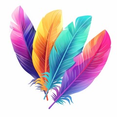 Colorful vector illustration of colorful feathers isolated on white background, with a colorful gradient color 