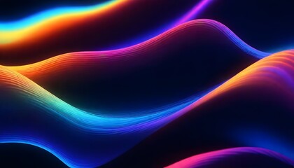 Abstract dark holographic iridescent neon background fluid liquid glass curved wave in motion 3d render. Gradient design element for banners, backgrounds, wallpapers, and covers