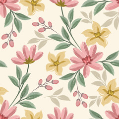 Beautiful abstract hand paint flowers seamless pattern for fabric textile wallpaper.