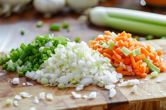 Diced vegetables on cutting board