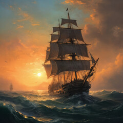 Obraz premium warship at sunset