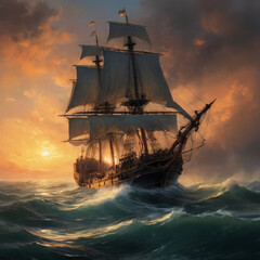 Obraz premium warship at sunset